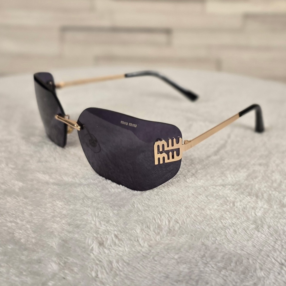 Miu Miu Black and Gold Geometric Sunglasses